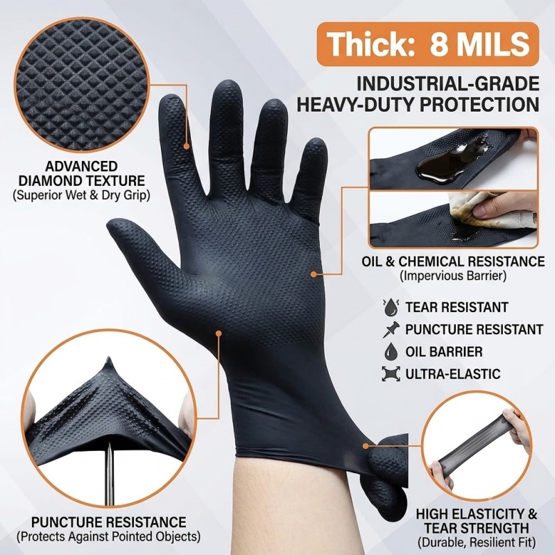 Heavy Duty Black Industrial Ni - огляд і ціна Disposable Gloves Nitrile